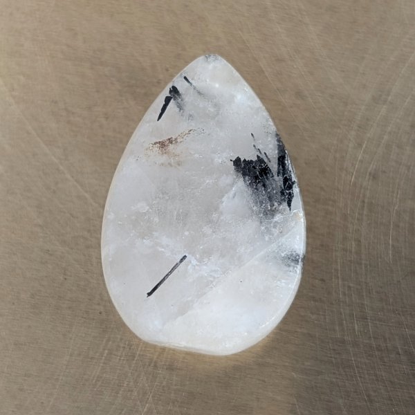 画像1: ブラックルチルクォーツビーズh しずく型　24×16mm 横穴 (1)